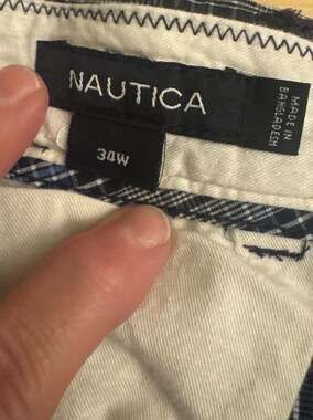Nautica Mens Blue Plaid Flat Front Cotton Chino Shorts Size 34W